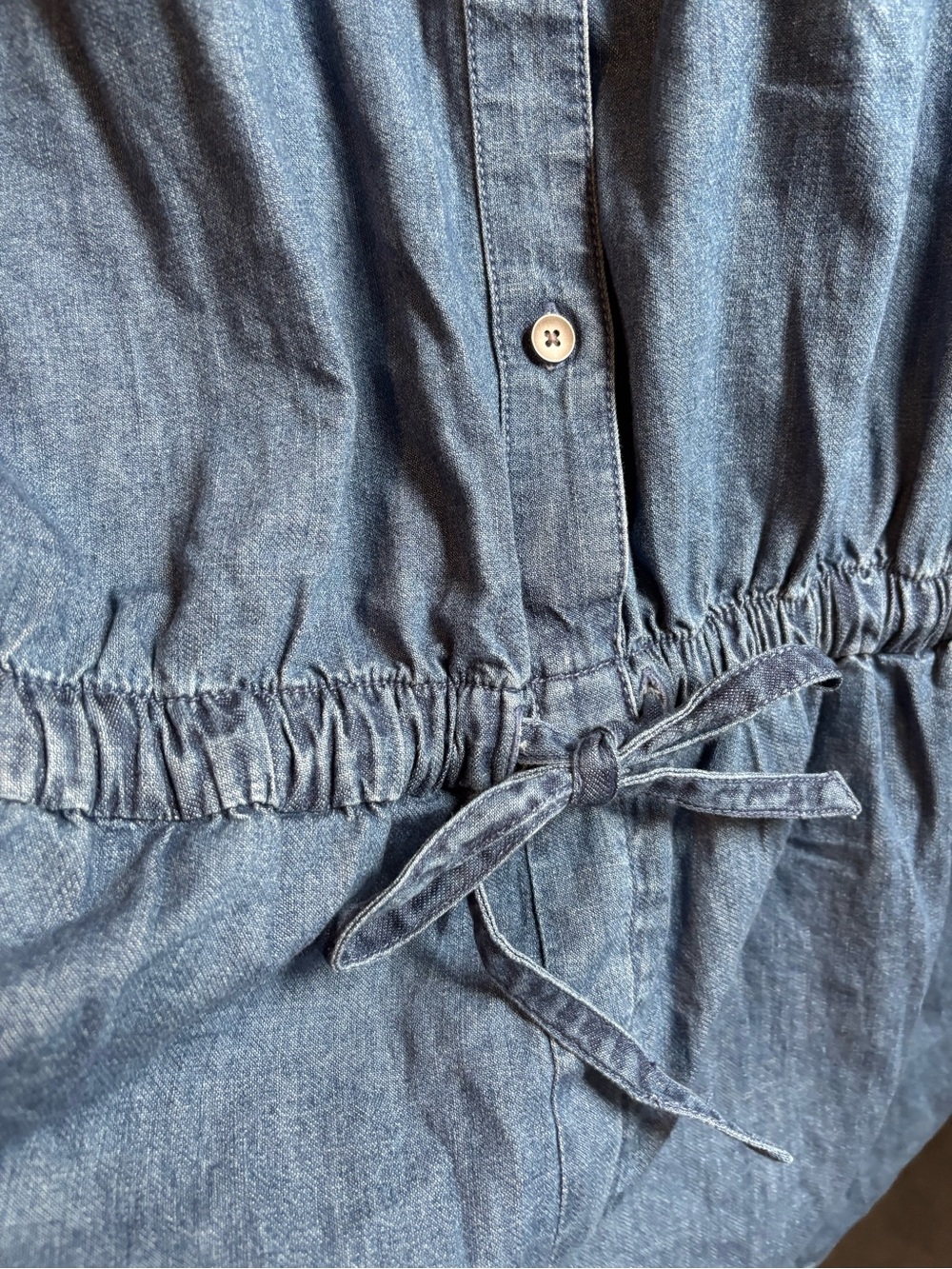 aerie Short-Sleeve Chambray One-Piece Romper in Blue - Picture 3 of 6
